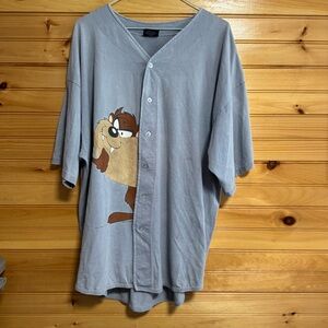 Vintage Garment Graphics Warner Bros. Light Blue Gray Taz Button Down Shirt XL